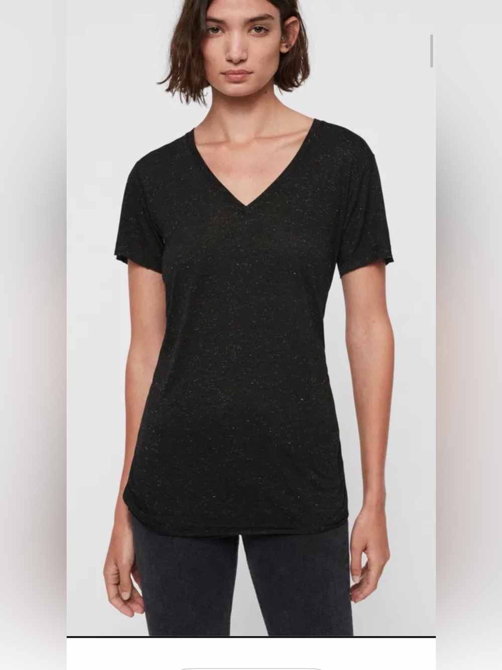 All Saints Women's V-Neck Short Sleeve Shimmer Tee - Black